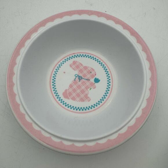 Hallmark Bunny Kids Plate Bowl Set Pink Blue Tulip Spring Easter 80s Vintage - Picture 6 of 9